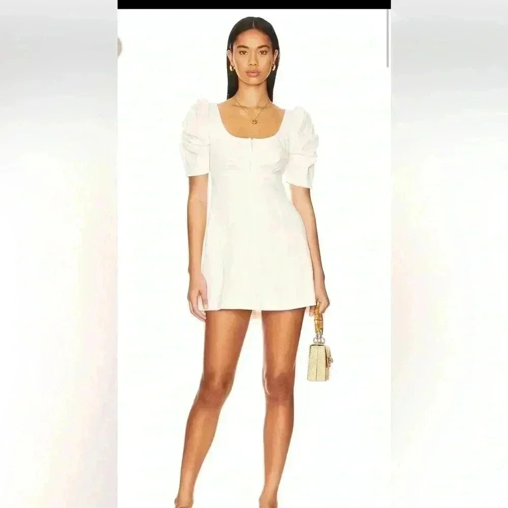 NWT FREE PEOPLE CHEYENNE DENIM MINI DRESS IN IVORY